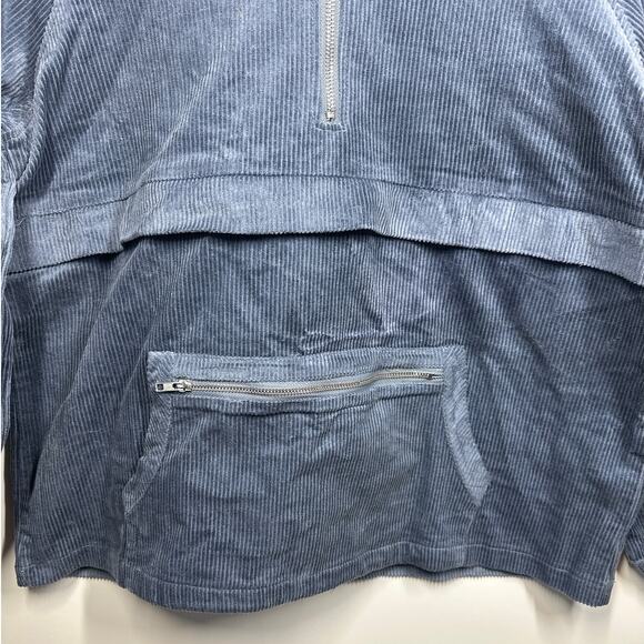 BiBi 1/2 Zip Corduroy Hoodie Pullover Long Sleeves Cargo Pockets Slate Blue L - Picture 4 of 13
